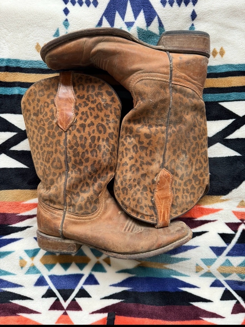 Circle G- Girls Leopard Print Suede Cowboy Boots - Brown